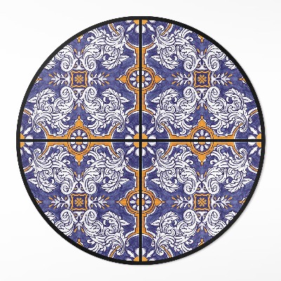 Vinyl vloerkleed rond Stijlvolle tegels met plantenornamenten