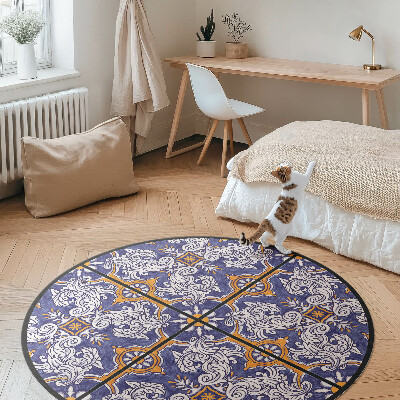 Vinyl vloerkleed rond Stijlvolle tegels met plantenornamenten