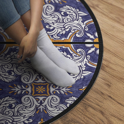 Vinyl vloerkleed rond Stijlvolle tegels met plantenornamenten