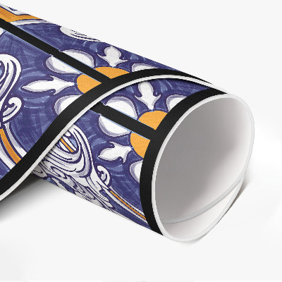 Vinyl vloerkleed rond Stijlvolle tegels met plantenornamenten