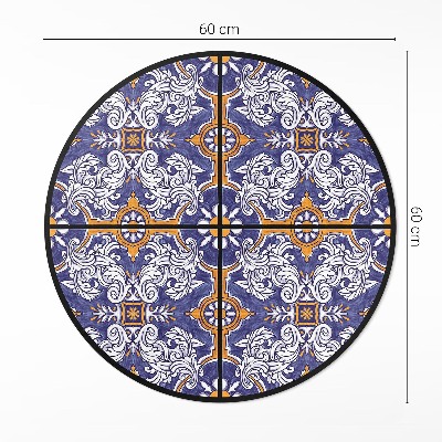Vinyl vloerkleed rond Stijlvolle tegels met plantenornamenten