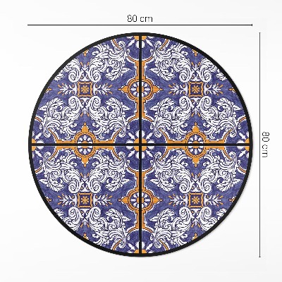 Vinyl vloerkleed rond Stijlvolle tegels met plantenornamenten