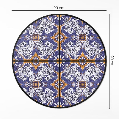Vinyl vloerkleed rond Stijlvolle tegels met plantenornamenten