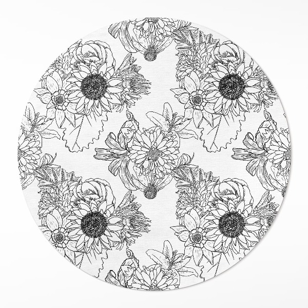 Rond pvc tapijt Getekende zonnebloemen, prachtige vintage bloemen