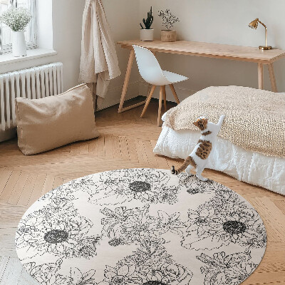 Rond pvc tapijt Getekende zonnebloemen, prachtige vintage bloemen