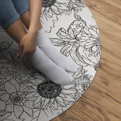 Rond pvc tapijt Getekende zonnebloemen, prachtige vintage bloemen