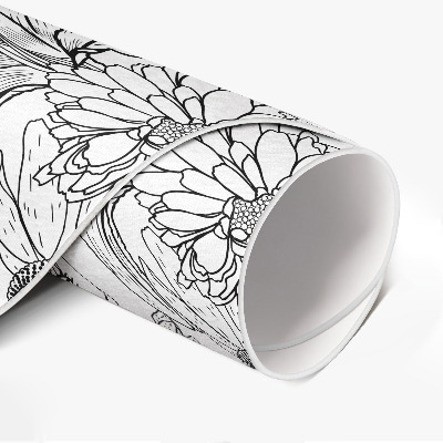 Rond pvc tapijt Getekende zonnebloemen, prachtige vintage bloemen