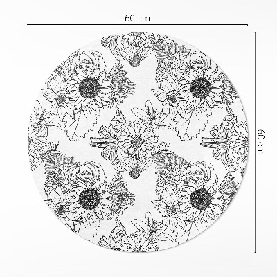 Rond pvc tapijt Getekende zonnebloemen, prachtige vintage bloemen