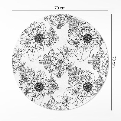Rond pvc tapijt Getekende zonnebloemen, prachtige vintage bloemen