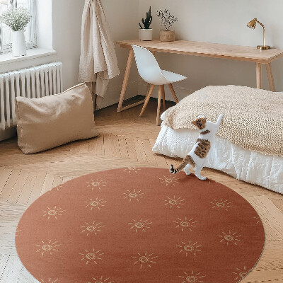 Vinyl vloerkleed rond Zonnepatroon, boho vintage stijl