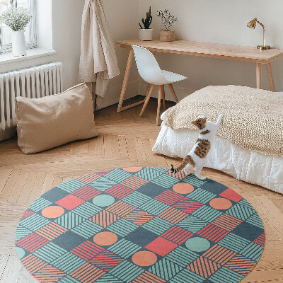 Rond pvc tapijt Retro vintage geometrisch patroon