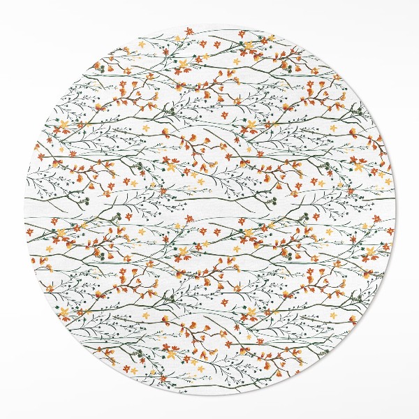 Rond pvc tapijt Bloemen en takjes in boho-stijl