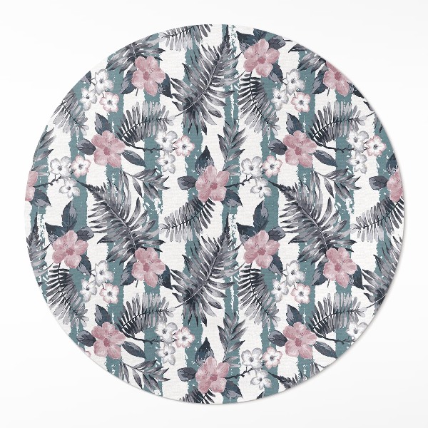 Pvc mat rond Hawaiiaans bladeren- en bloemenpatroon met tropische print