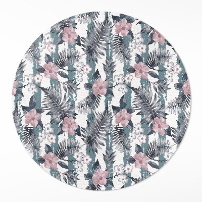 Pvc mat rond Hawaiiaans bladeren- en bloemenpatroon met tropische print