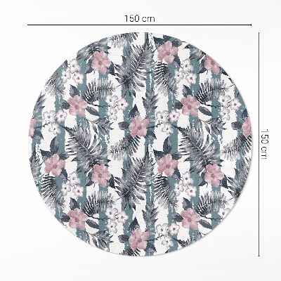 Pvc mat rond Hawaiiaans bladeren- en bloemenpatroon met tropische print