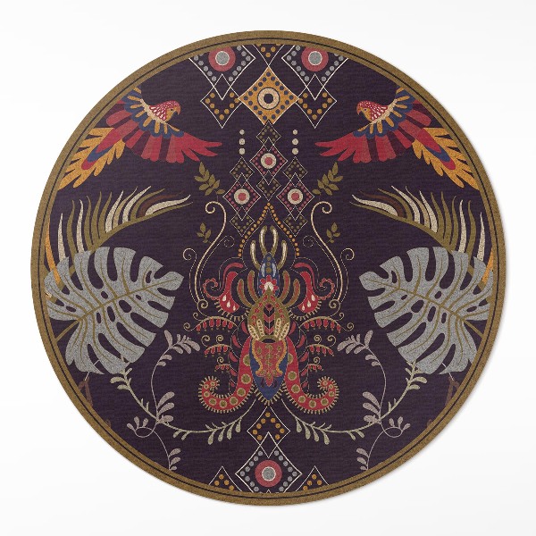 Vinyl vloerkleed rond Papegaaien en Monstera-bladeren