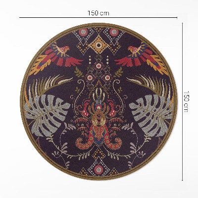 Vinyl vloerkleed rond Papegaaien en Monstera-bladeren