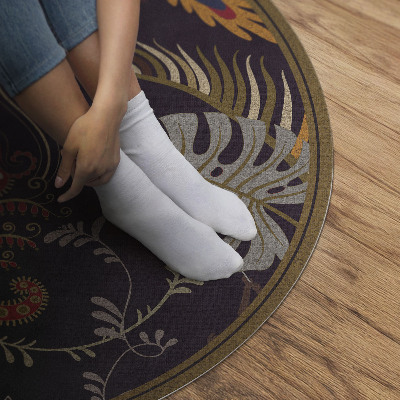 Vinyl vloerkleed rond Papegaaien en Monstera-bladeren