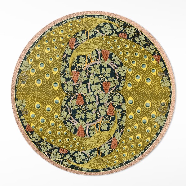 Rond pvc tapijt Gele pauwen in druiven