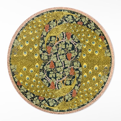 Rond pvc tapijt Gele pauwen in druiven