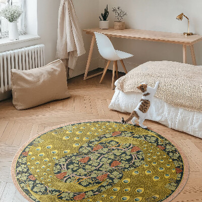 Rond pvc tapijt Gele pauwen in druiven