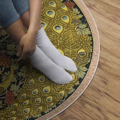 Rond pvc tapijt Gele pauwen in druiven