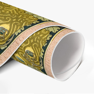 Rond pvc tapijt Gele pauwen in druiven