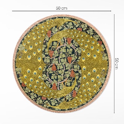 Rond pvc tapijt Gele pauwen in druiven