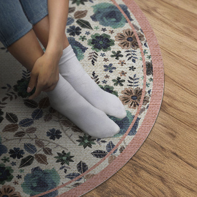 Rond pvc tapijt Pastel geborduurde bloemen