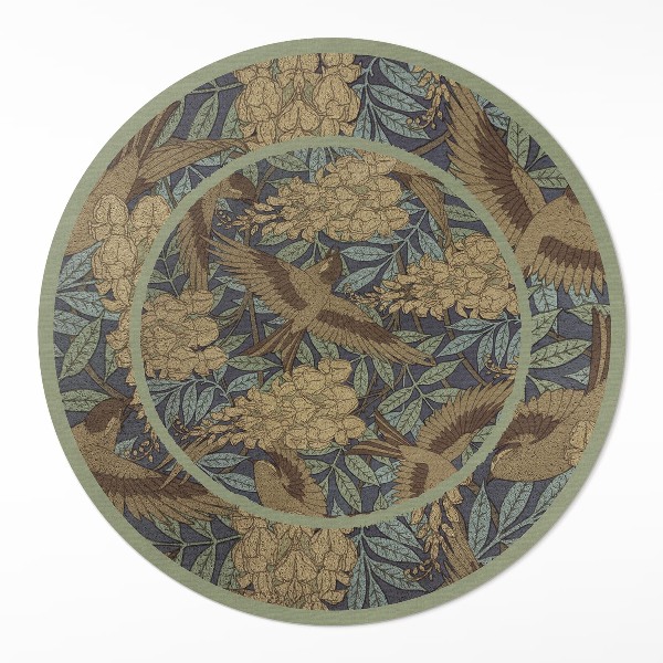 Rond pvc tapijt Vogels bloemen en bladeren vintage