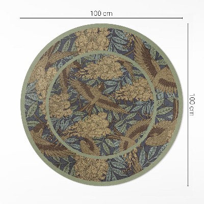 Rond pvc tapijt Vogels bloemen en bladeren vintage