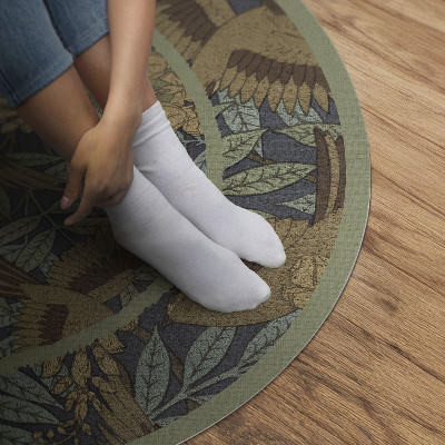 Rond pvc tapijt Vogels bloemen en bladeren vintage