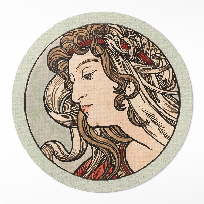 Rond pvc tapijt Vrouwenportret door Alfons Mucha