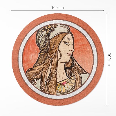 Vinyl vloerkleed rond Vrouw uit het glas-in-loodraam van Alfons Mucha