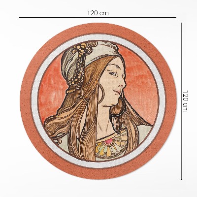 Vinyl vloerkleed rond Vrouw uit het glas-in-loodraam van Alfons Mucha