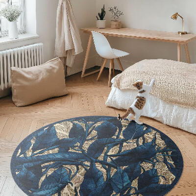 Pvc mat rond Korenbloemblauwe plantenbladeren natuurmotief