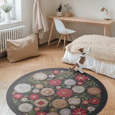 Vinyl vloerkleed rond Vintage veldbloemenweide borduurwerk imitatie
