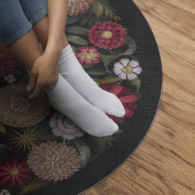 Vinyl vloerkleed rond Vintage veldbloemenweide borduurwerk imitatie