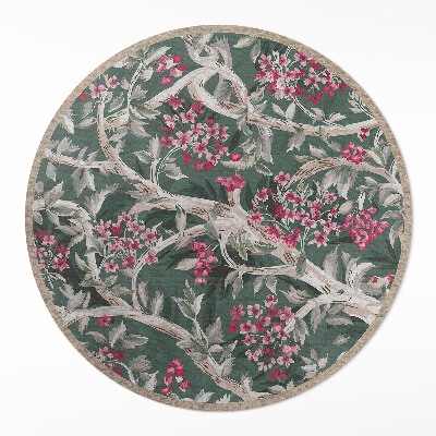 Vinyl vloerkleed rond Takken met bladeren en vintage bloemen