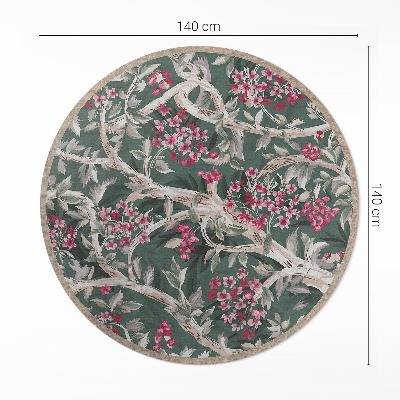 Vinyl vloerkleed rond Takken met bladeren en vintage bloemen