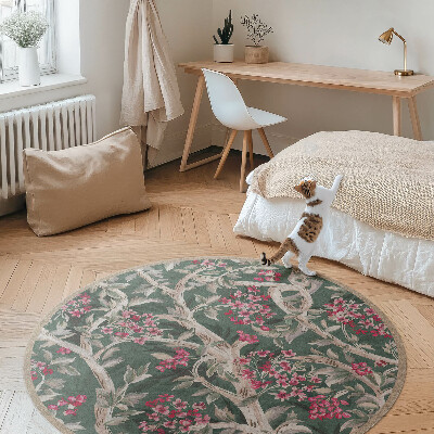 Vinyl vloerkleed rond Takken met bladeren en vintage bloemen