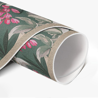 Vinyl vloerkleed rond Takken met bladeren en vintage bloemen