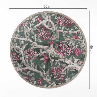 Vinyl vloerkleed rond Takken met bladeren en vintage bloemen
