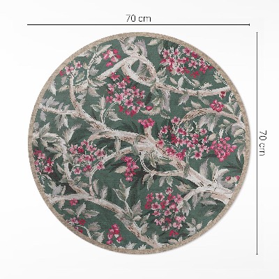 Vinyl vloerkleed rond Takken met bladeren en vintage bloemen