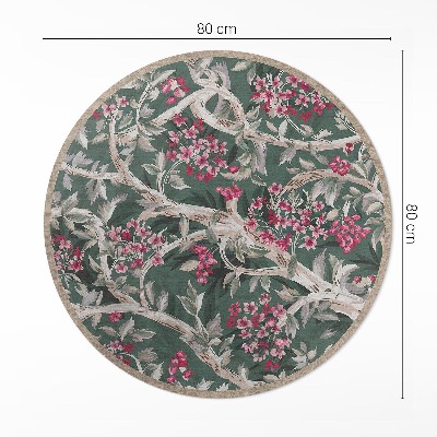 Vinyl vloerkleed rond Takken met bladeren en vintage bloemen