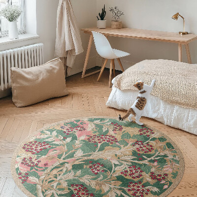 Pvc mat rond Vintage bloemen- en bladplantenafbeeldingen