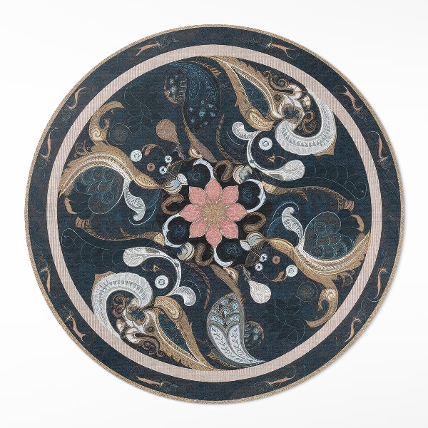 Rond pvc tapijt Abstracte vormen en vintage bloemen