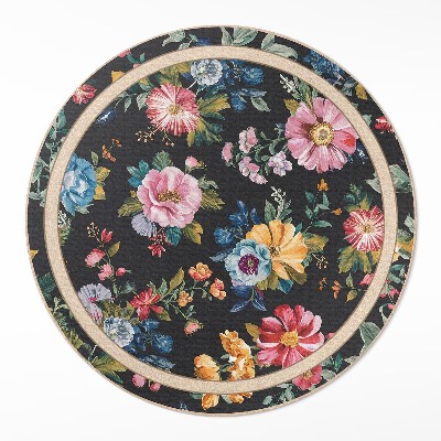 Vinyl vloerkleed rond Rijke kleurrijke bloemen veld weide vintage