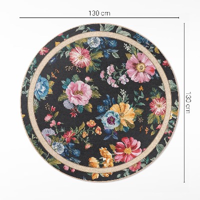 Vinyl vloerkleed rond Rijke kleurrijke bloemen veld weide vintage
