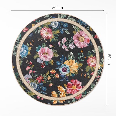 Vinyl vloerkleed rond Rijke kleurrijke bloemen veld weide vintage